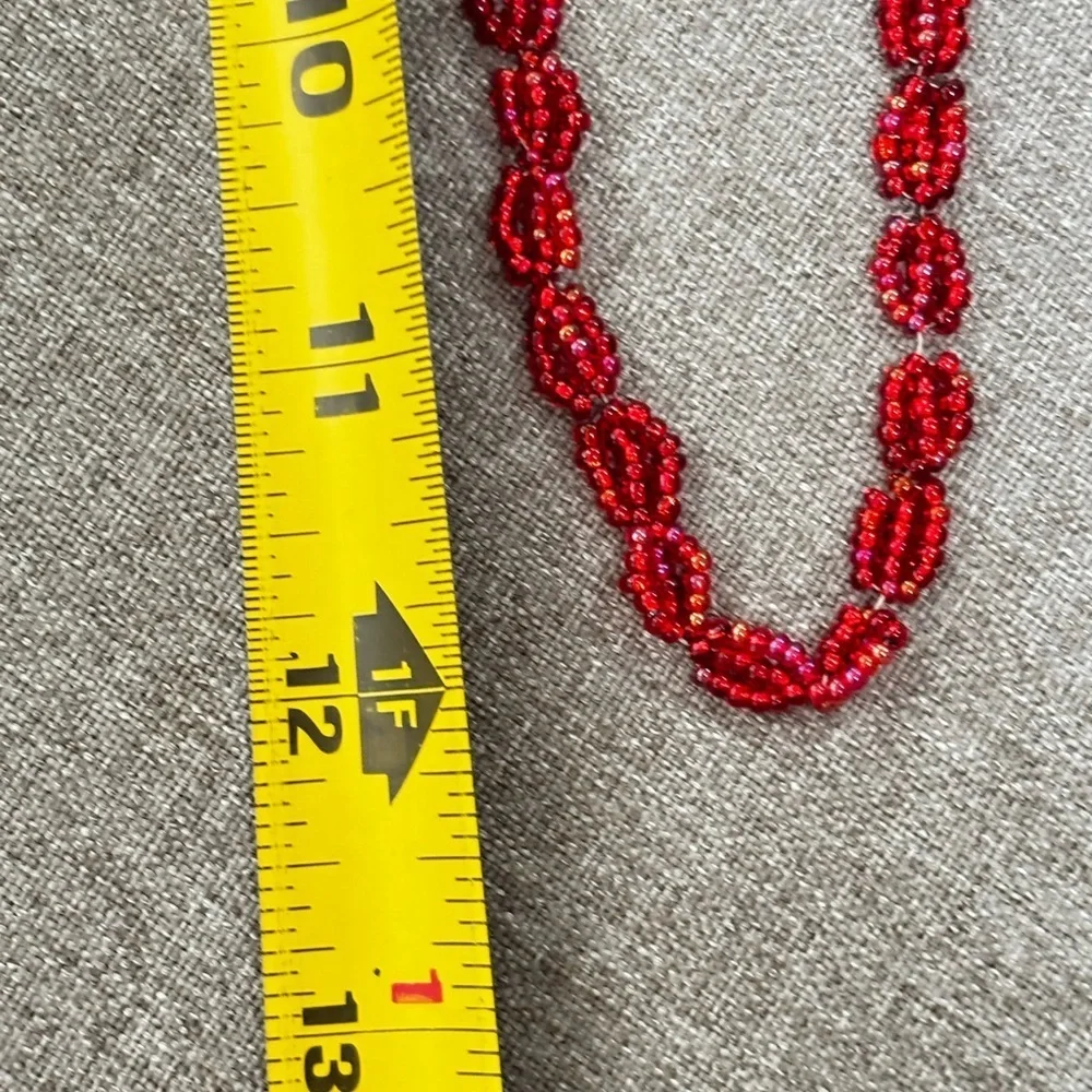 Red Crystal Pageant Drop Earrings with Matching Bead Necklace